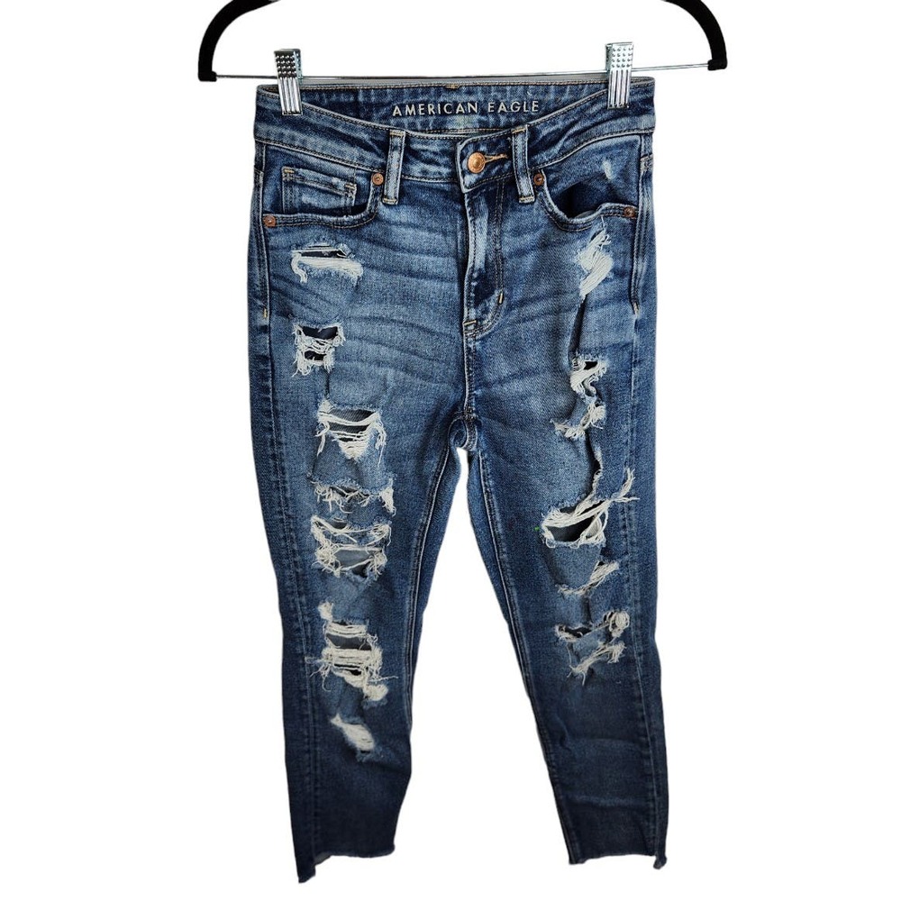 American Eagle‎ Stretch Distressed Destroyed Jeans Women's Size 0